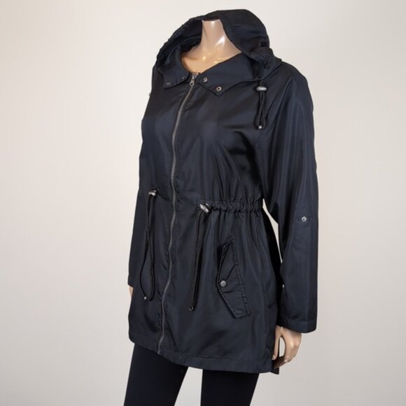 Nanette Lepore Hooded Windbreaker Jacket Cinch Waist Lightweight Roll Tab Sleeve - Picture 4 of 13